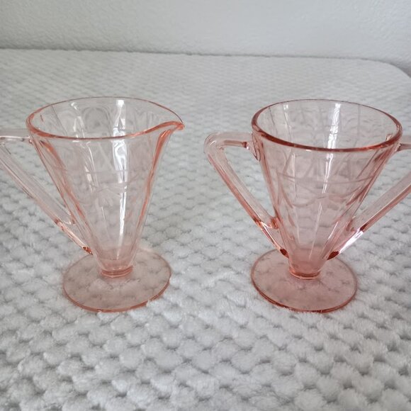 Vintage Soft Pink Art Deco Style Open Cream and Sugar Set - Picture 2 of 8